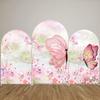 Aerdce Pink Butterfly Arched Background Fabric Covers Spring Pink Floral Arch Backdrop Stand Cover for Butterfly Kisses Party Decorations Props(Only Cover) view 3