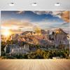 12x8ft Greek Backdrop Athens Cityscape Sunset Ancient Greece Parthenon Temple Ruin Building Photography Background Greek Party Decorations Mythology Birthday Party Photo Studio Props view 1
