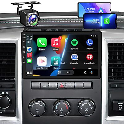 4GB+64GB, QLED, Customize Desktop Car Stereo Radio Upgrade for Dodge RAM 1500 2500 3500 for 2009 2010 2011 2012,Android Stereo Replacement,Build in Wireless carplay Wired Android Auto,Free Camera