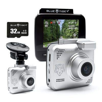 Blue Tiger Silver Series Dash Cam 4K Ultra HD Automatic Recording, Wide Dynamic Range Technology, 170 Wide Angle Lens, Advanced G Sensor for Collision Detection, Supports 128 GB Max, Night Vision