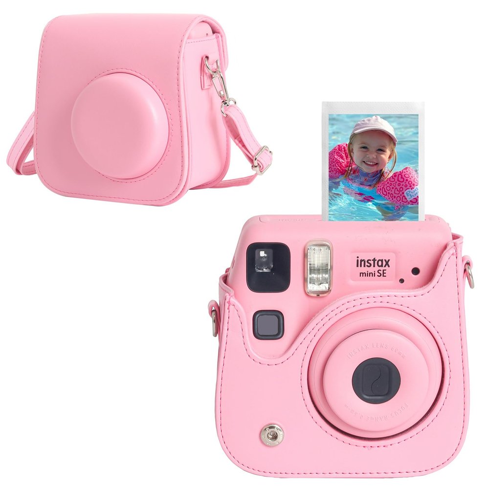 CAIYOULE Camera Case for Fujifilm Instax Mini SE/7+/7s/7c Instant Film Camera Protective Bag with Adjustable Shoulder StrapsNo CameraPink