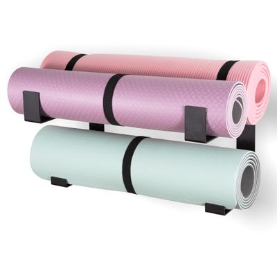 RoakyRoasy 2-Tier Steel Yoga Mat Wall Mount, Adjustable Width, Holds 4 Mats