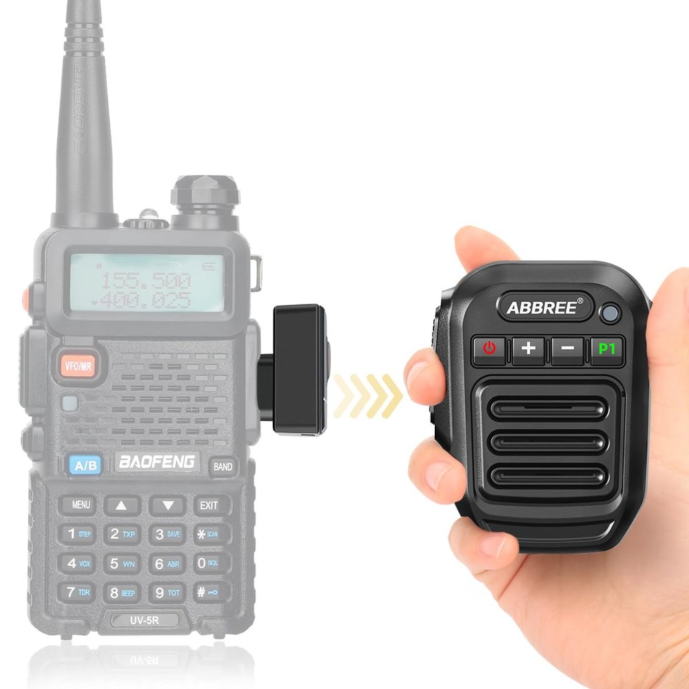 ABBREE Ham Radio Wireless Handheld Speaker Mic, 2 Pin Shoulder Microphone for Baofeng 5RM UV-5R,BF-F8HP PRO,AR-152,K5PLUS,GM-15Pro,UV-5G Plus UV-32 GM21 Walkie Talkie Accessories (Black)