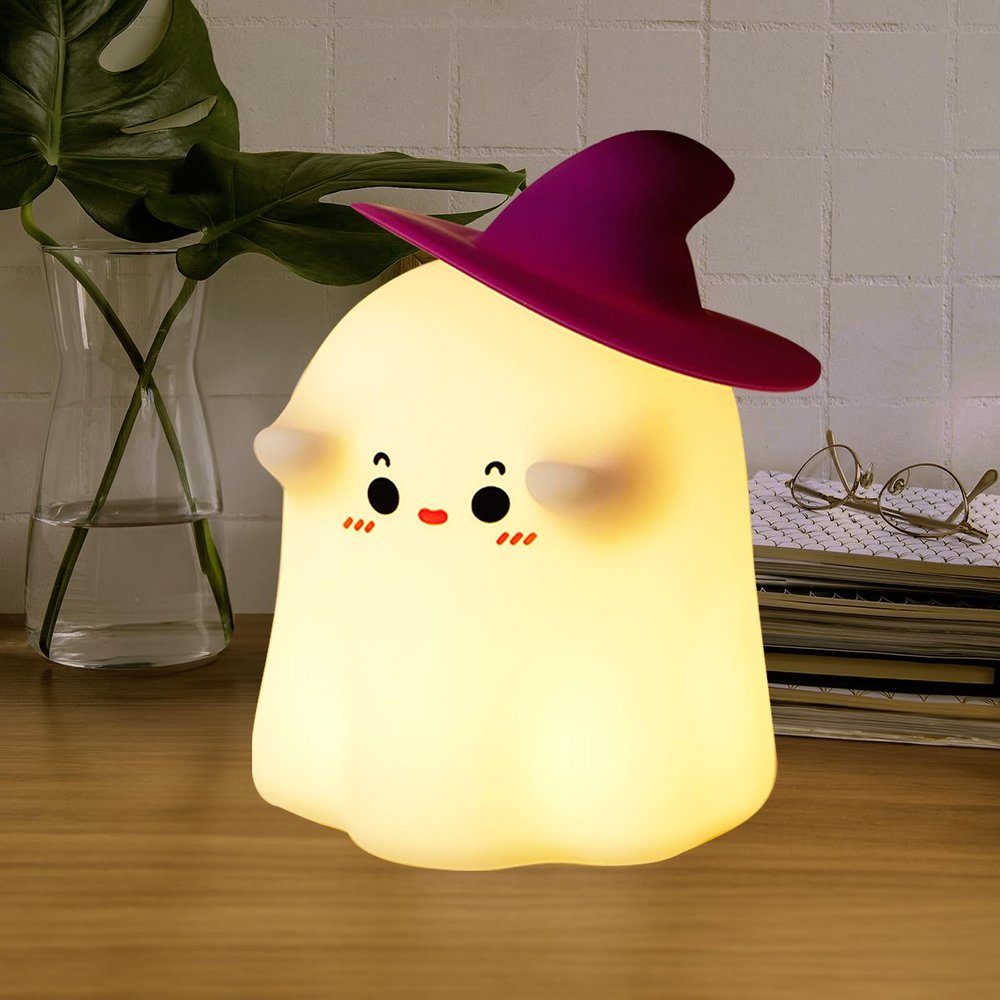 Ghost Night Light, Cute LED Silicone Lamp,Dimmable Bedside Bedside LED Lamp, Rechargeable Nursery Nightlight, with 30 Minute Timer Touch Lamp for Birthday Halloween Christmas Bedroom Decorations