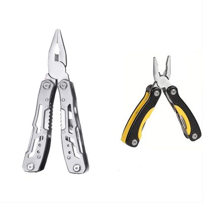 LIUZHANGYU 2Pcs,14-In-1 Multitool with Safety Locking, Professional Stainless Steel Multitool Pliers Pocket Knife, Bottle Opener, Screwdriver with Nylon Sheath (Multi-purpose pliers(Silvery&Yellow))