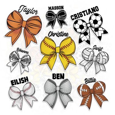 Custom Bow Sticker Coquette Bow Personalized Name Sport Fan Sticker Baseball Soccer Softball Volleyball Basketball Hockey Golf Pickleball Bow Waterproof Vinyl Sticker for Water Bottle, Laptop, Gifts