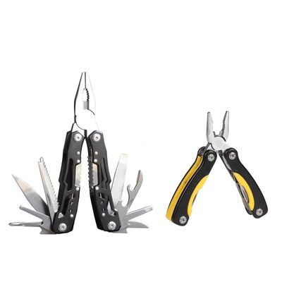 LIUZHANGYU 2Pcs,14-In-1 Multitool with Safety Locking, Professional Stainless Steel Multitool Pliers Pocket Knife, Bottle Opener, Screwdriver with Nylon Sheath (Multi-purpose pliers(Black&Yellow))