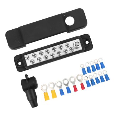 12 Terminal Distribution Block 180A Marine Supply Busbar with 16 Ring Terminal for Cars RVs Yachts Black 12 Terminal Distribution Block Bus Bar Busbar Marine Supply Power 4 Post