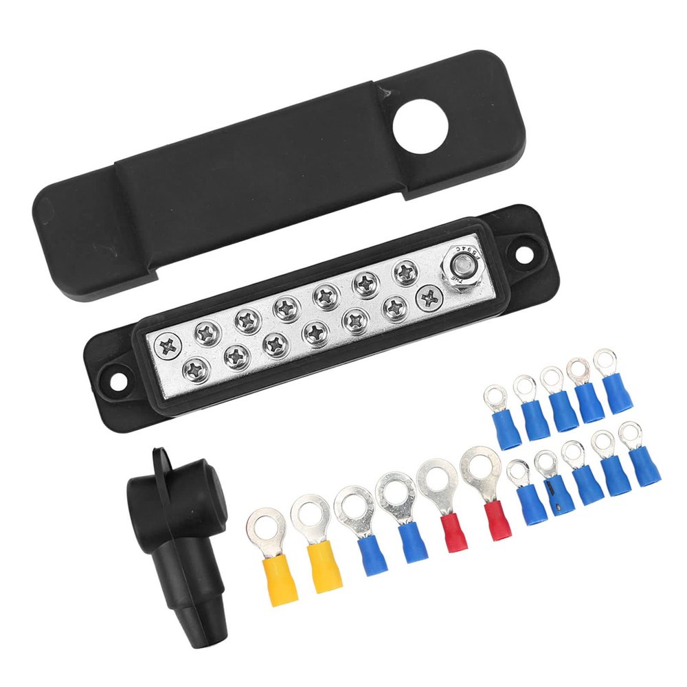 12 Terminal Distribution Block 180A Marine Supply Busbar with 16 Ring Terminal for Cars RVs Yachts Black 12 Terminal Distribution Block Bus Bar Busbar Marine Supply Power 4 Post