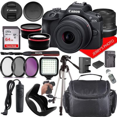 Canon EOS R100 Mirrorless Camera w/Canon RF-S 18-45mm f/4.5-6.3 IS STM Lens + Case + 64GB Memory (22pc Bundle) (Renewed)