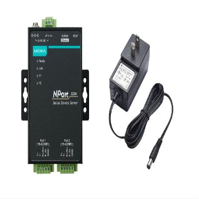 Moxa NPort 5230A with Adapter -2 Port Device Server, US Plug, 10/100M Ethernet, RS-422/485, Terminal Block, 12-48VDC