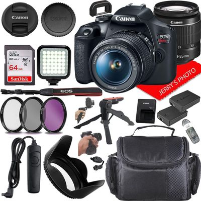 Canon EOS Rebel T7 DSLR Camera w/Canon EF-S 18-55mm f/3.5-5.6 IS II Lens + Extra Battery + Case + 64GB Memory (20pc Bundle) (Renewed), Black