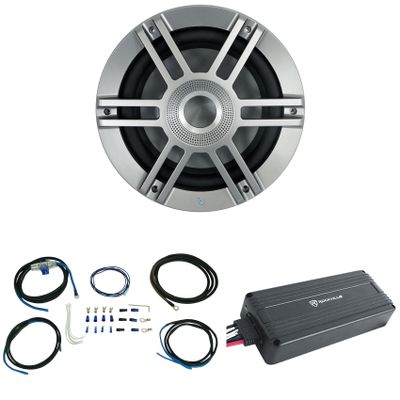 Audiosavings Bundle: (1) Infinity Marine Subwoofer w/RGB Lighting & (1) Rockville UTV/Motorcycle/ATV Amplifier IP65 Micro Powersport Amp & (1) Rockville Gauge Amp Installation Wire Kit (3 Items)