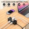 20Ft Extension Cord Flat Plug Power Strip - Tcstei 3-Side Outlet Extender with 6 AC Outlets and 3 USB Ports (1 USB C), Compact for Home, Office, Dorm Room Essentials, Black view 2