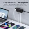 20Ft Extension Cord Flat Plug Power Strip - Tcstei 3-Side Outlet Extender with 6 AC Outlets and 3 USB Ports (1 USB C), Compact for Home, Office, Dorm Room Essentials, Black view 3