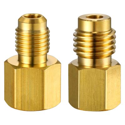 BWANGIAO 2 Pieces 6015 R134A Brass Refrigerant Tank Adapter to R12 Fitting Adapter 1/2 Female to 1/4 Male Flare Adaptor R134A Brass Refrigerant Tank Adapter As the picture shown