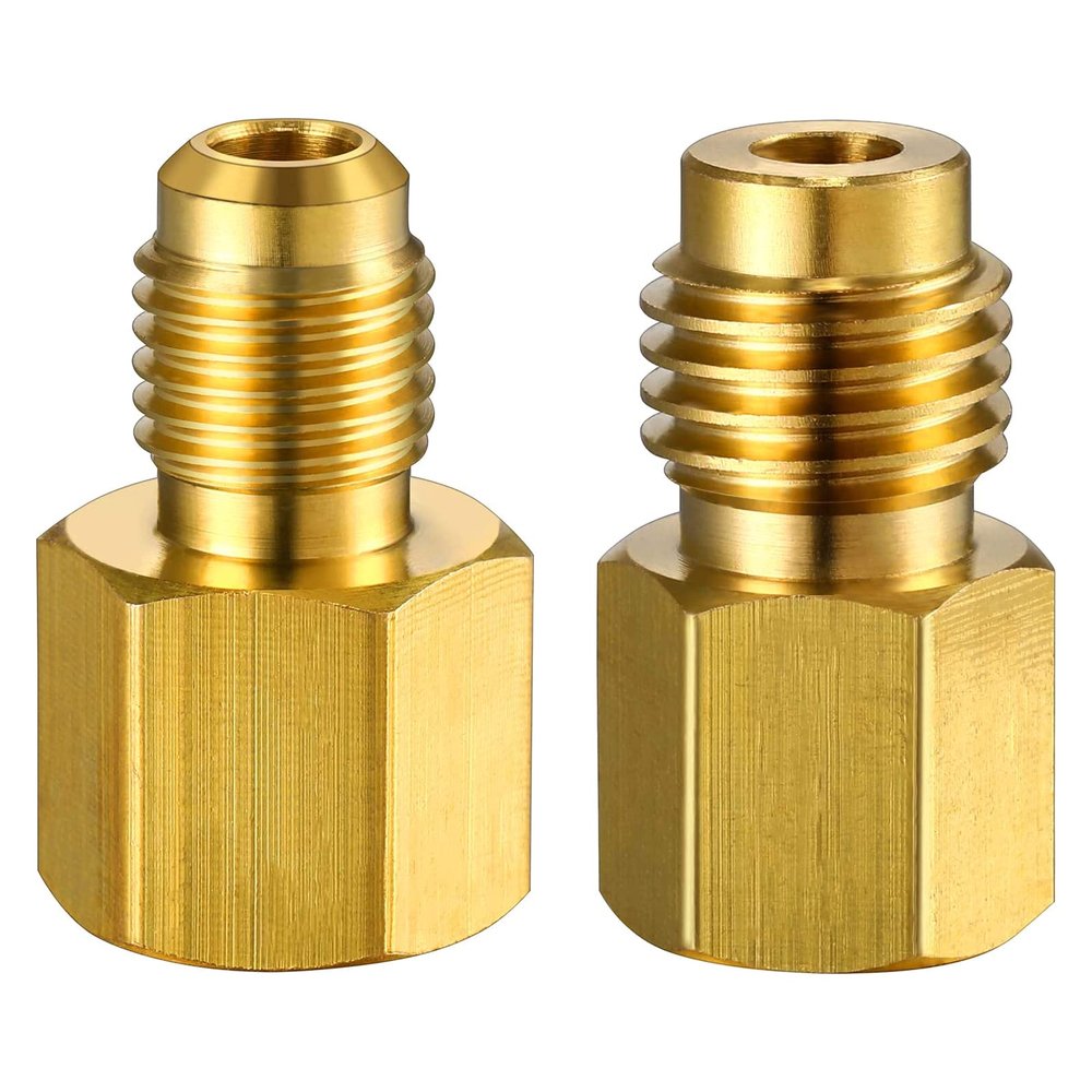 BWANGIAO 2 Pieces 6015 R134A Brass Refrigerant Tank Adapter to R12 Fitting Adapter 1/2 Female to 1/4 Male Flare Adaptor R134A Brass Refrigerant Tank Adapter As the picture shown