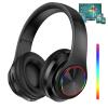 Bluetooth Headset LED, Foldable Wireless Bluetooth Headphones Over Ear, Wired HiFi Stereo Headphones with Colorful Lights Built in Mic Suitable for PC/Tablet/Phone Gaming/Exercise/Calling(Black) view 1