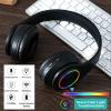 Bluetooth Headset LED, Foldable Wireless Bluetooth Headphones Over Ear, Wired HiFi Stereo Headphones with Colorful Lights Built in Mic Suitable for PC/Tablet/Phone Gaming/Exercise/Calling(Black) view 4