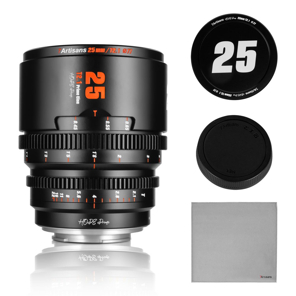 7artisans 25mm T2.1 Hope Series Professional Cine Lens S35 Frame Mirrorless Cameras Lens Compatible for Sony E-Mount(C Frame),for Sony A6500/A6600/A6700/FX30/ZVE-10(Black)