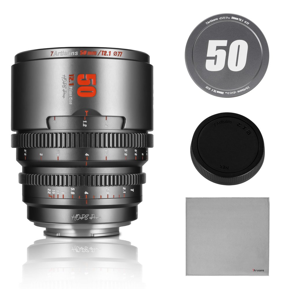 7artisans 50mm T2.1 Hope Series Professional Cine Lens S35 Frame Mirrorless Cameras Lens Compatible for Canon RF-S Mount for RED Komodo/RED Komodo X/Canon C70/CANON R7/R50/R10(Titanium Gray)