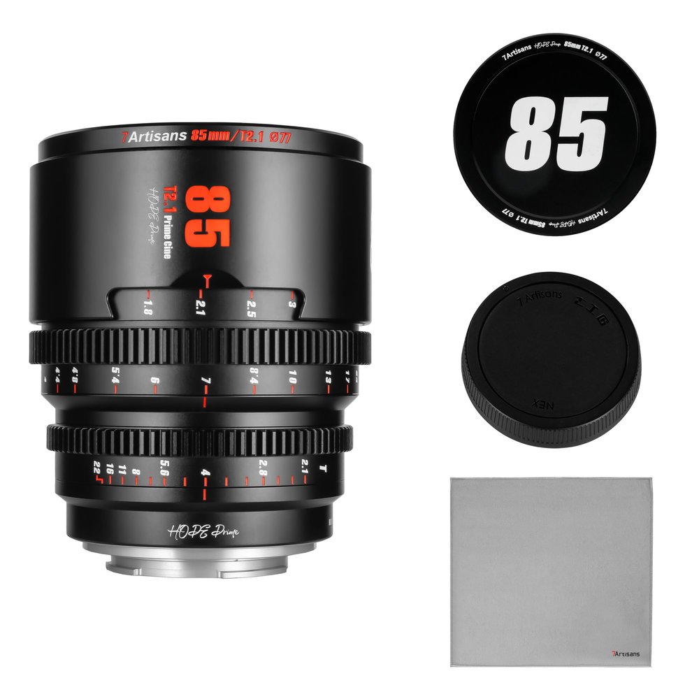 7artisans 85mm T2.1 Hope Series Professional Cine Lens S35 Frame Mirrorless Cameras Lens Compatible for Sony E-Mount(C Frame),for Sony A6500/A6600/A6700/FX30/ZVE-10(Black)