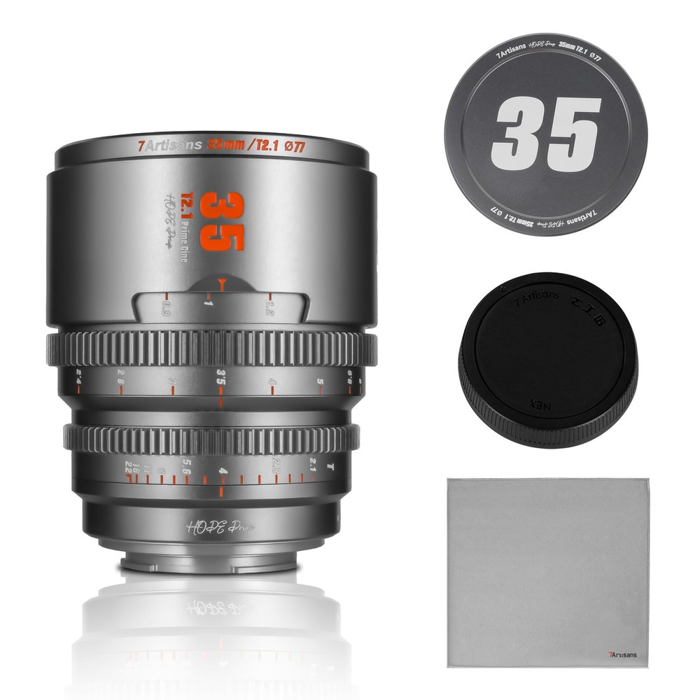 7artisans 35mm T2.1 Hope Series Professional Cine Lens S35 Frame Mirrorless Cameras Lens Compatible for Canon RF-S Mount for RED Komodo/RED Komodo X/Canon C70/CANON R7/R50/R10(Titanium Gray)