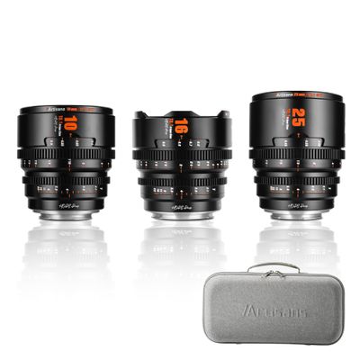 7artisans 10mm/16mm/25mm T2.1 Hope Series Professional Cinema Lens S35 Frame Mirrorless Cameras Lens Set Compatible for Fuji X-Mount,for FUJIFILM X-S20/X-T5/X-H2/X-T4/X-H2S/X-T3/X-S10(Black)