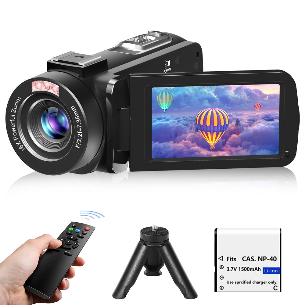 Video Camera, Full HD 1080P 30MP Camcorder, Vlogging Camera for YouTube with Infrared Night Vision, 18X Digital Zoom 3.0 LCD Screen Digital Camera, Video Recorder with Remote Control and Battery