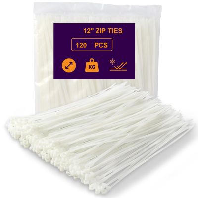 120 PCS 12 Inch Plastic Zip Ties with Screw Holes, Heavy Duty Mountable Cable Ties, UV Resistant Electrical Zip Ties for Indoor & Outdoor (White)