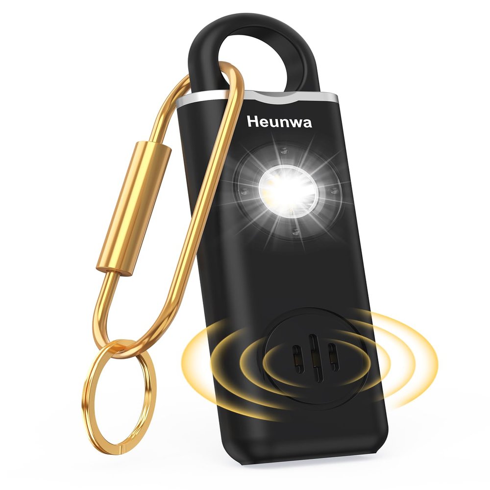 Heunwa Personal Alarm for Women, Rechargeable Safety Alarm with Emergency LED Lights, Loud Siren, Alarm Keychain for Students, Elderly (Black)