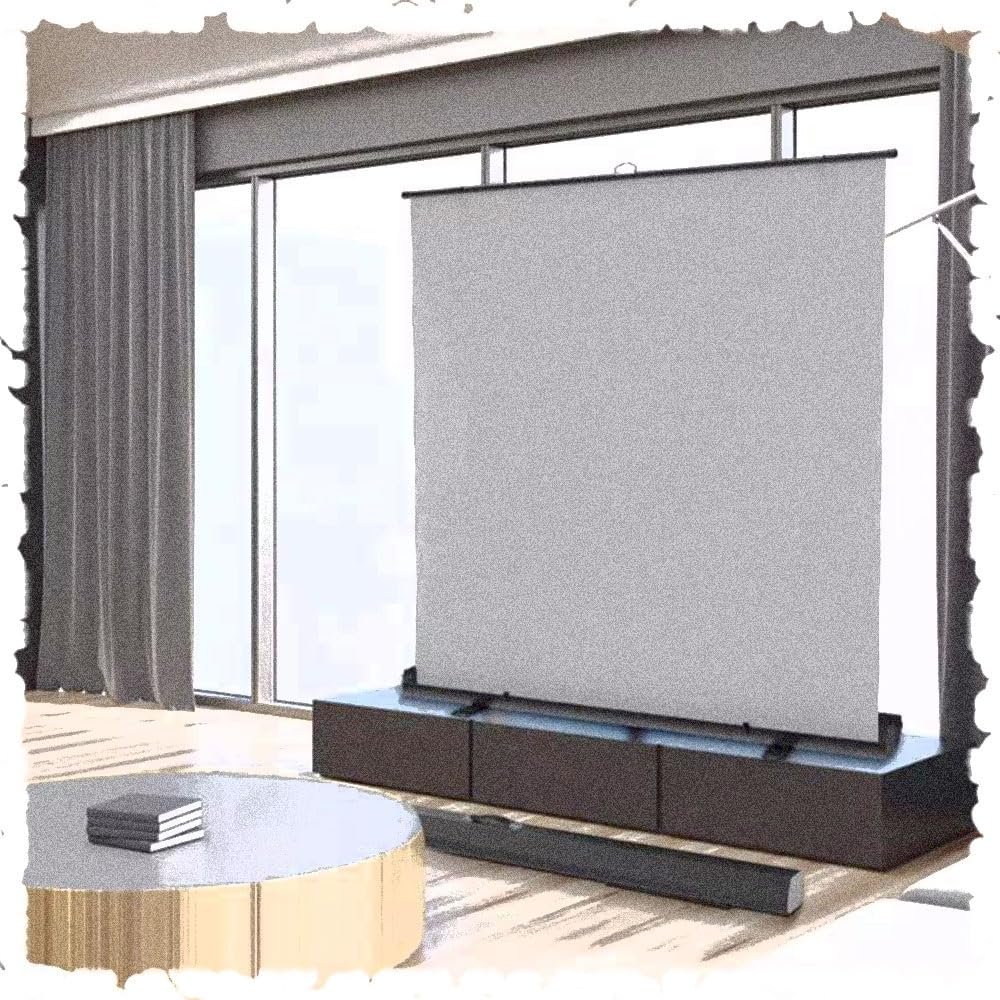 BIUBPW 60" Pull Up Floor Projector Screen Home Theater Movie Projection Screen, Floor Standing Projection Screen 3D 4K HD/Wrinkle-Free/Height Adjustable