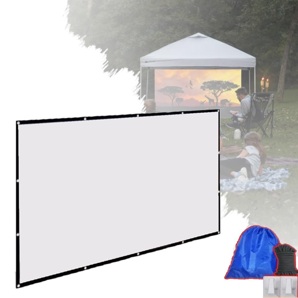 NILZA Outdoor Projector Screen Folding Projection Screen 50" 80" 120" 200" 250" Portable Projector Movie Screen for Camping/Office/Party/Double Sided Projection(84inch-16:9)