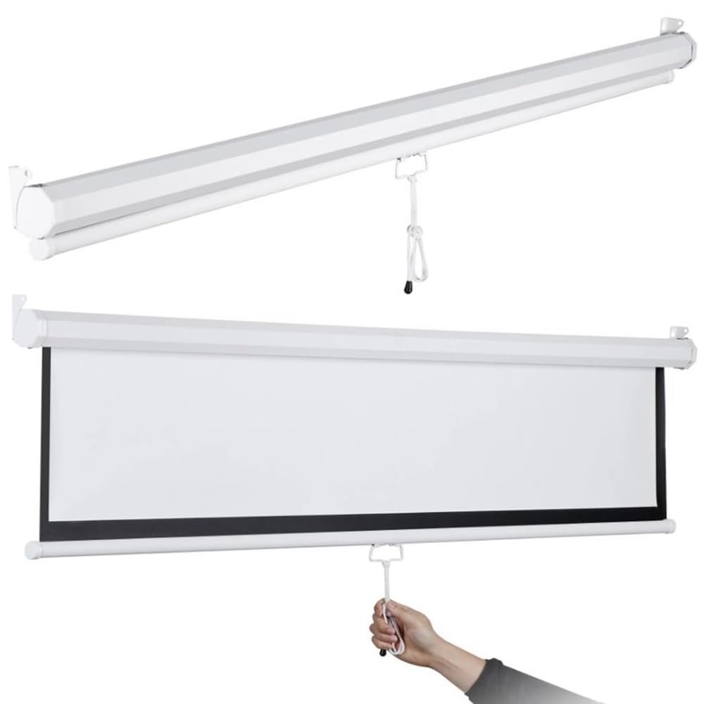 BIUBPW Retractable Projector Screen 60" 16:9 Manual Pull Down Projector Screen, Self-Locking Design, Wrinkle-Free Screen, Home/Classroom/Restaurant/Meeting(16:9-50inch)