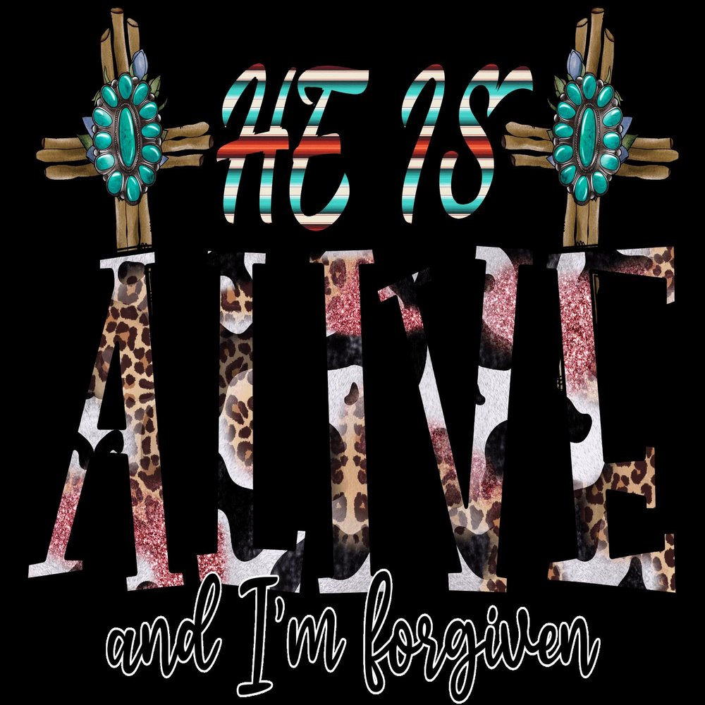 2 (Pieces) 3"and 5" Stickers n Decals - He Is Alive and I'm Forgiven Waterproof Vinyl Decals for Cars, Trucks, Laptops, Phones, Windows etc