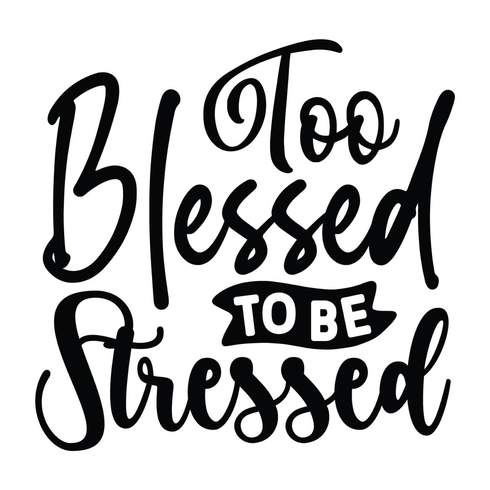 2 (Pieces) 3" and 5" Stickers n Decals - Too Blessed to Be Stressed - Waterproof Vinyl Decals for Cars, Trucks, Laptops, Phones, Windows etc