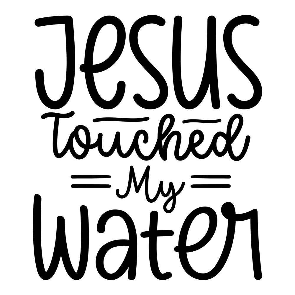 2 (Pieces) 3" and 5" Stickers n Decals - Jesus Touched My Water -Waterproof Vinyl Decals for Cars, Trucks, Laptops, Phones, Windows etc
