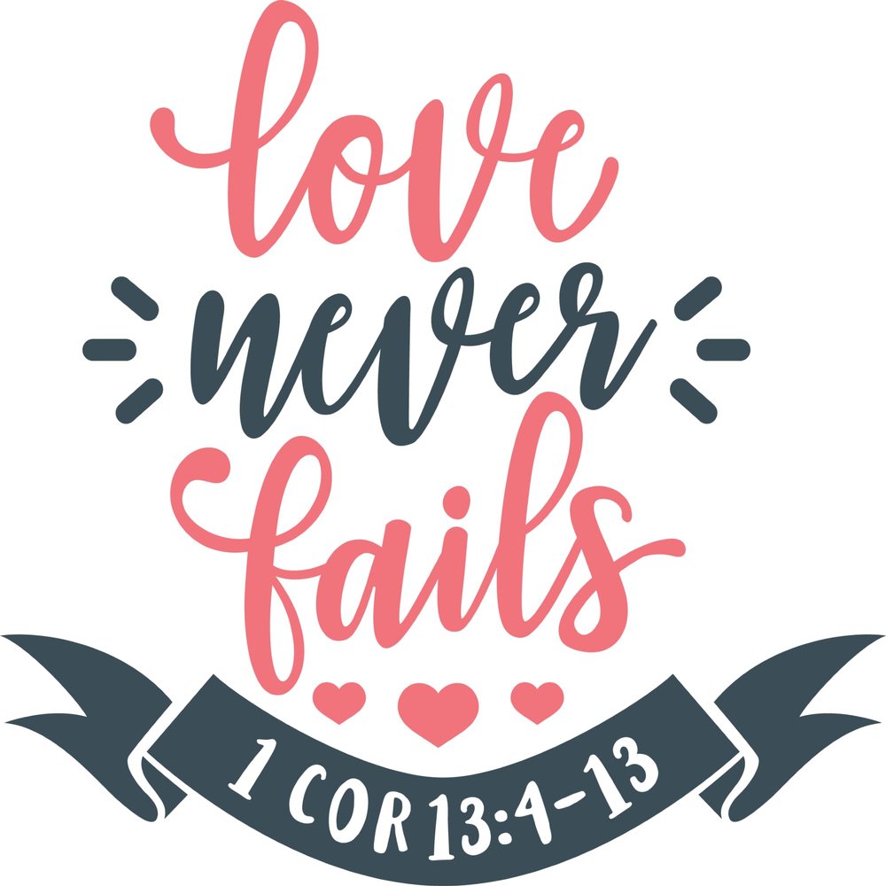2 (Pieces) 3" and 5" Stickers n Decals Love Never-Fails - Waterproof Vinyl Decals for Cars, Trucks, Laptops, Phones, Windows etc
