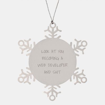 DirectNine Basics Web Developer Snowflake Ornament Gifts from Friends to Coworkers - 'Look At You Becoming A Web Developer and Shit', Small, Silver