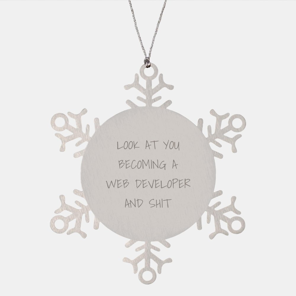 DirectNine Basics Web Developer Snowflake Ornament Gifts from Friends to Coworkers - 'Look At You Becoming A Web Developer and Shit', Small, Silver