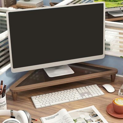LGEOELIAS Wooden Corner Monitor Stand, Ergonomic Triangle Computer Monitor Riser, Minimalist Design Sturdy Desktop Corner Shelf for Study Room and Office