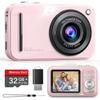 Digital Camera, Autofocus 48MP FHD 1080P Camera for Kids with 16X Zoom Anti Shake, Compact Portable Small Point and Shoot Digital Cameras with 32GB Memory Card for Teens Girls Kids Adults, Pink view 1