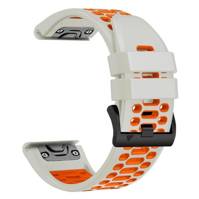 BEFIA 22mm Quickfit Watch Band for Garmin Fenix 5 6 7 Pro Solar Forerunner 935 745 965 955, 22 Breathable Wristband Strap Fog Gray Orange
