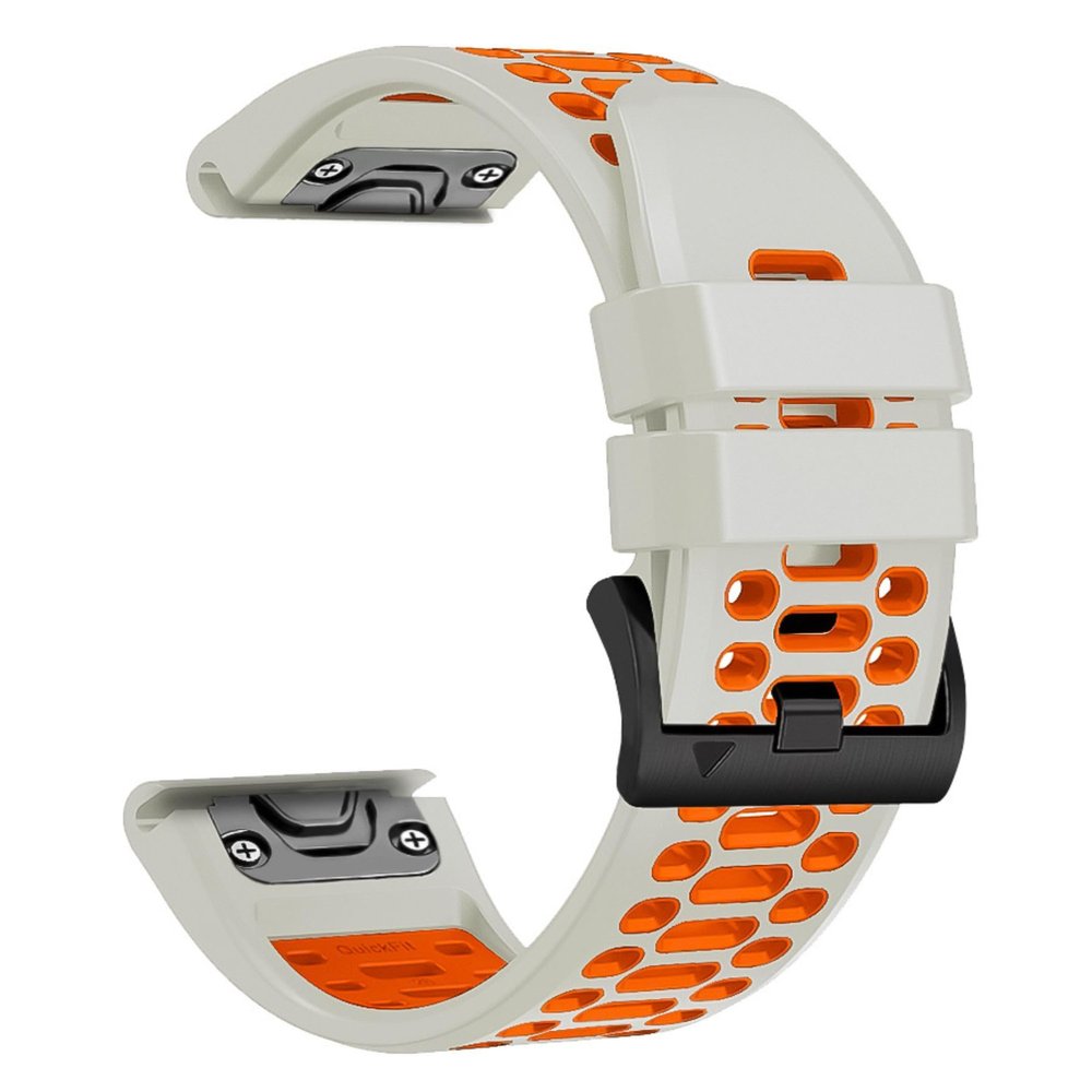 BEFIA 22mm Quickfit Watch Band for Garmin Fenix 5 6 7 Pro Solar Forerunner 935 745 965 955, 22 Breathable Wristband Strap Fog Gray Orange