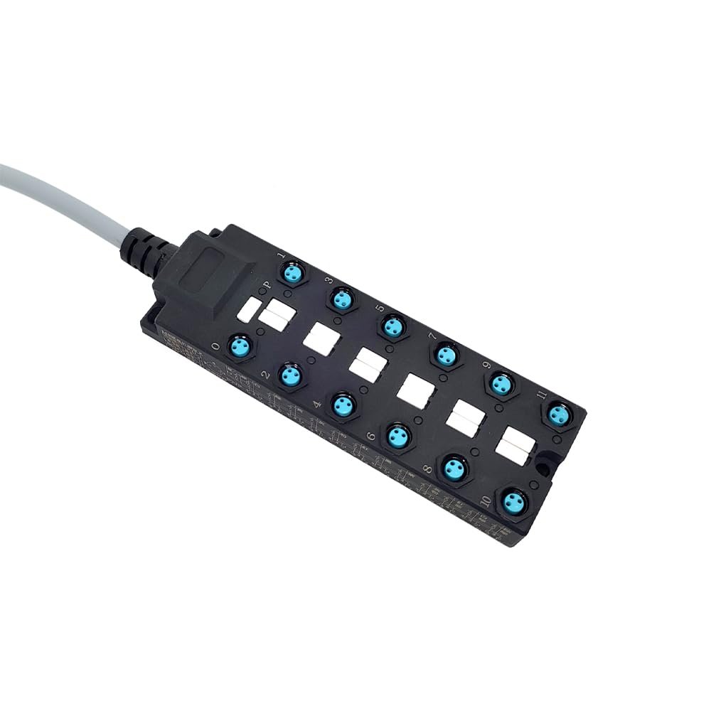 M8 Distributor Boxes M8 Splitter Wide Body 12 Ports Single Channel PNP LED Indication Cable PUR/PVC Gray 7M