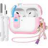 4-in-1 Case for AirPods Pro 2nd Generation Case, Ekoonpft (Secure Lock) Case Cover Compatible with Apple Airpod Pro(2023/2022/2019) Magnetic Lid Lock, with Cleaning kit/Wrist Strap/Keychain,Pink view 1
