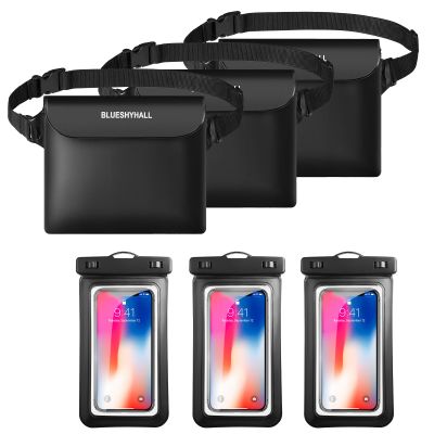 Blueshyhall Waterproof Phone Pouch Screen Touchable Dry Bag, Waterproof Fanny Pack with Adjustable Belt for Beach Vacation Kayak Cruise Accessories (3 Phone Case + 3 Waist Bag)
