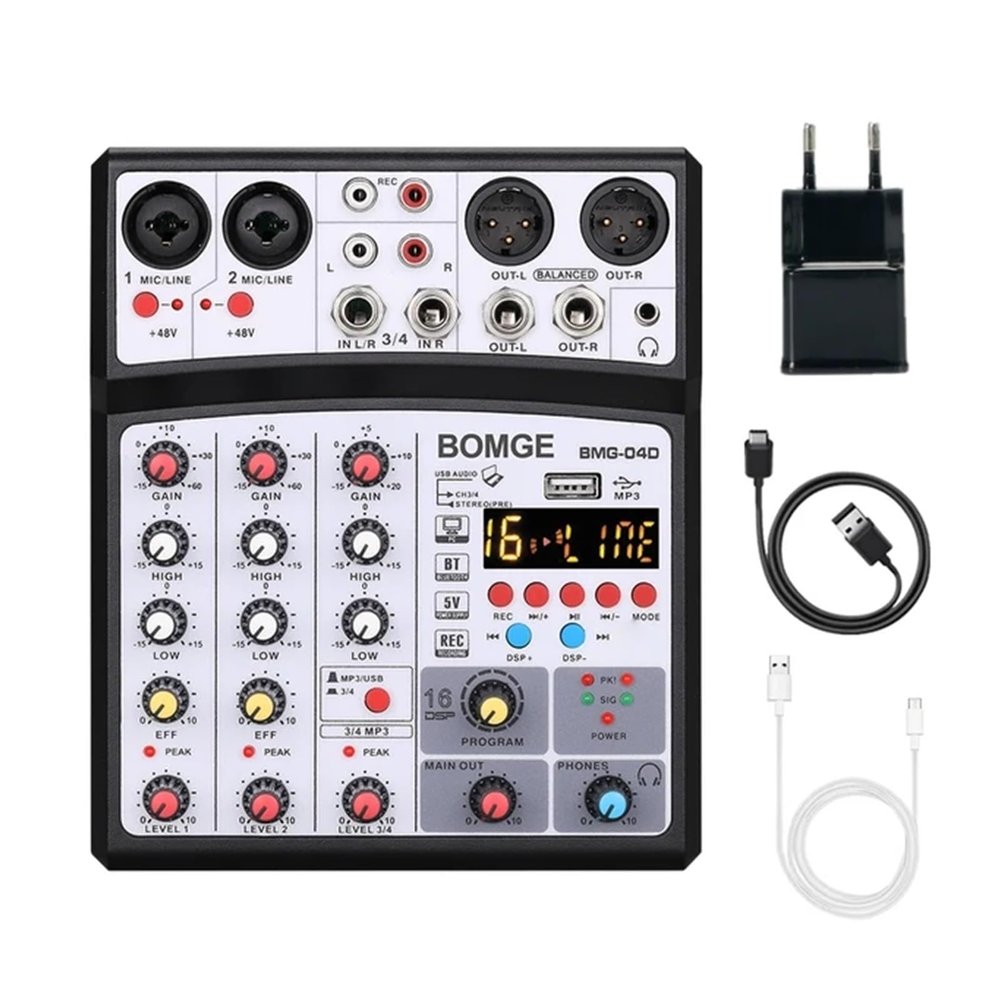 PGNEX 4 Channels Audio Sound Mixer Mixing DJ Console with 48V Phantom Power 16 DSP Effects