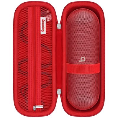 Supmay Hard Carrying Case for Beats Pill - Wireless Bluetooth Speaker, Wireless Portable Speaker Protection Case with Mesh Pocket for Charging Cables, Red