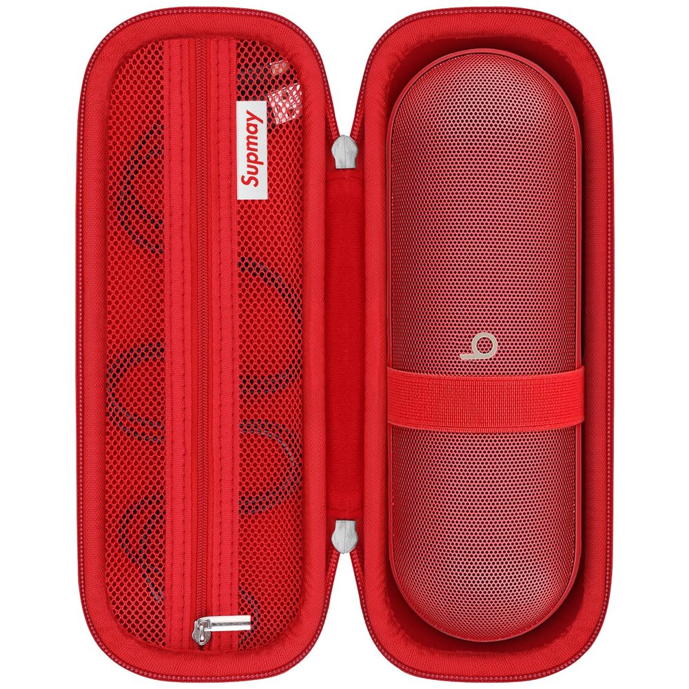 Supmay Hard Carrying Case for Beats Pill - Wireless Bluetooth Speaker, Wireless Portable Speaker Protection Case with Mesh Pocket for Charging Cables, Red